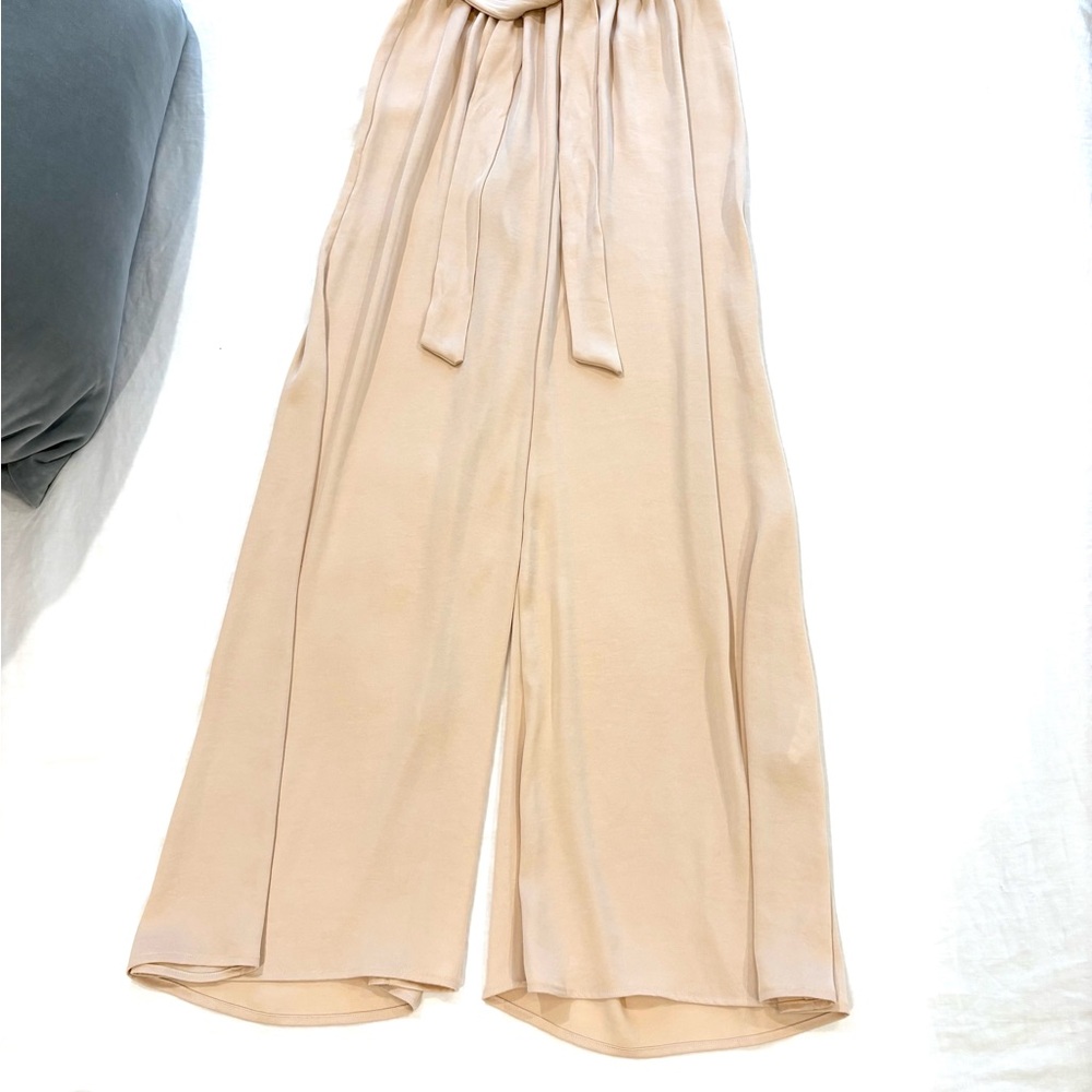 Wide-Leg Tie-Waist Pants in Soft Beige